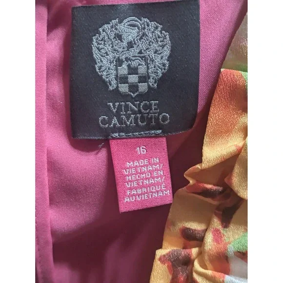 Vince Camuto Womens Floral Ruffle V-Neck Tiered Midi Dress Pink Orange Size 16 - Picture 6 of 8